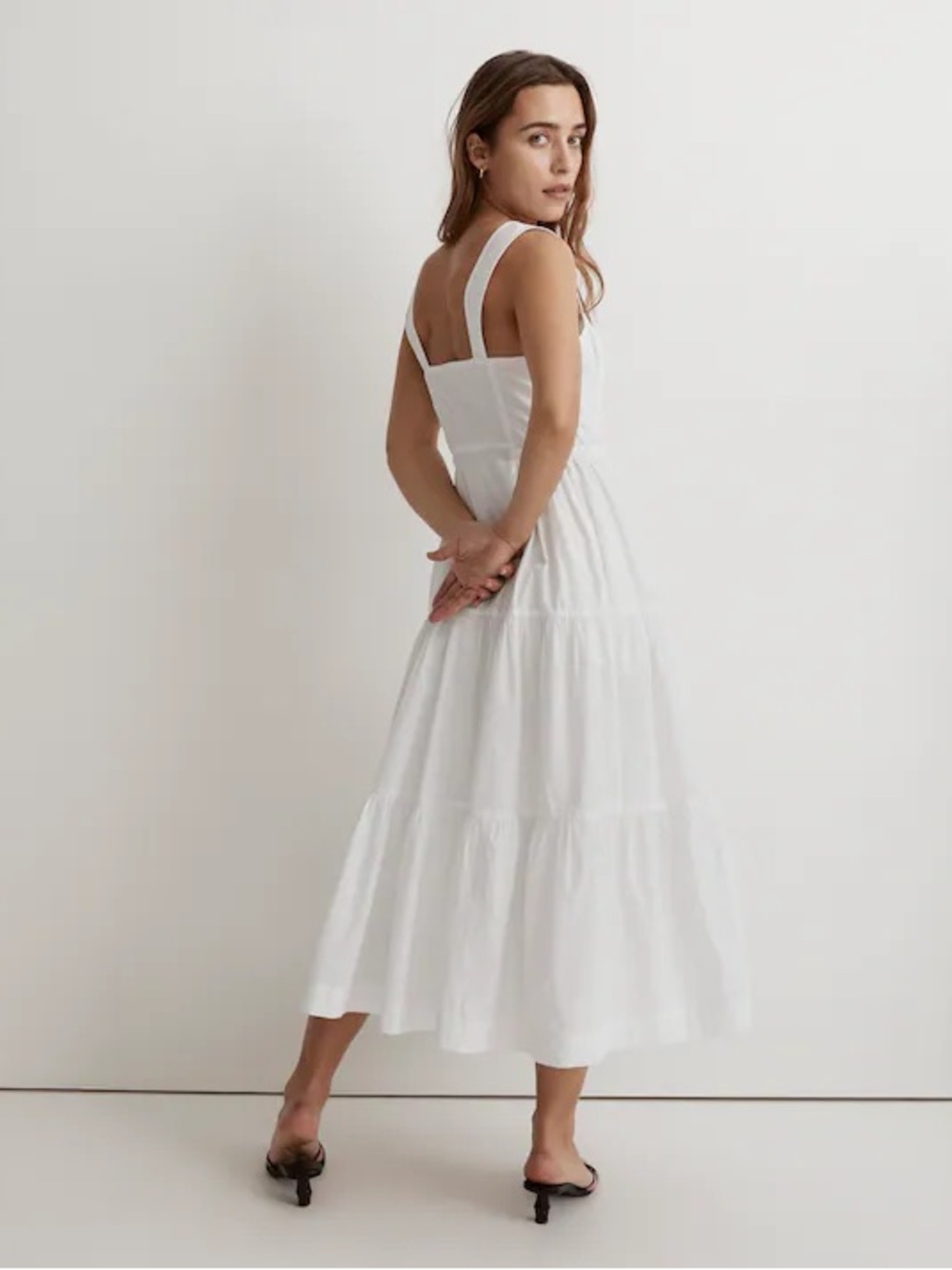 Madewell Button-Front Tiered Midi Dress in White - Picture 3 of 10